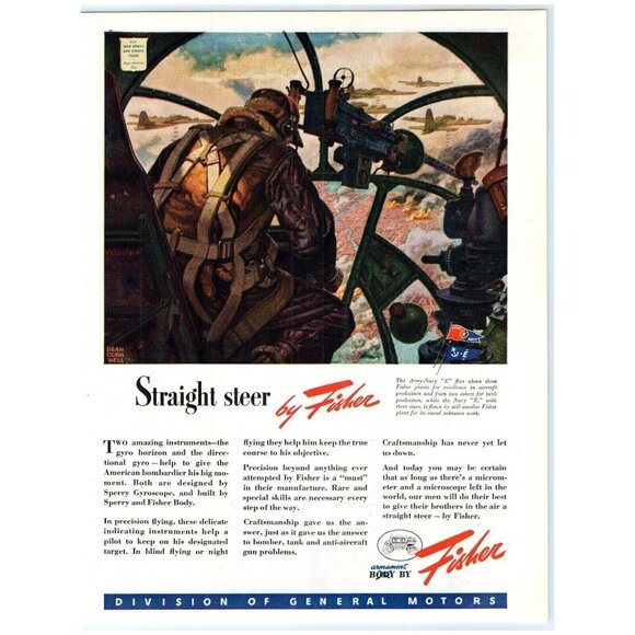 1943 Print Ad Armament By Fisher Army Navy E Flies Aircraft Machine Gun WWII! - Picture 2 of 4